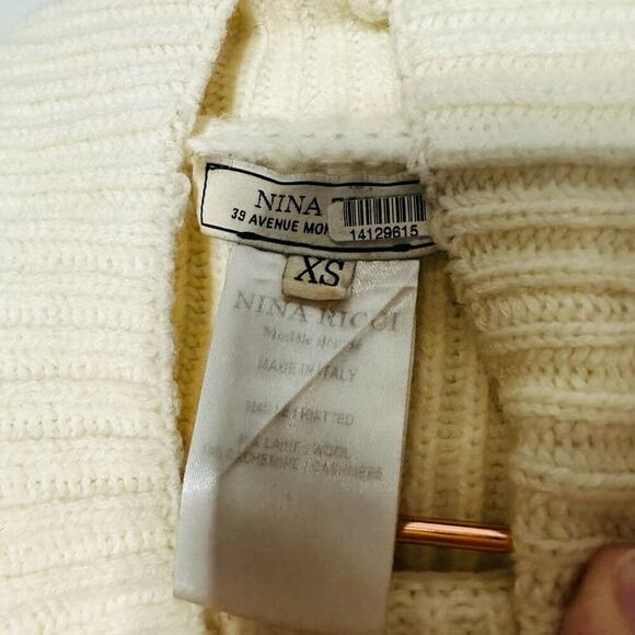 Nina Ricci White Cream Ribbed Turtleneck Wool Cashmere Blend Sweater Size XS - Picture 7 of 8
